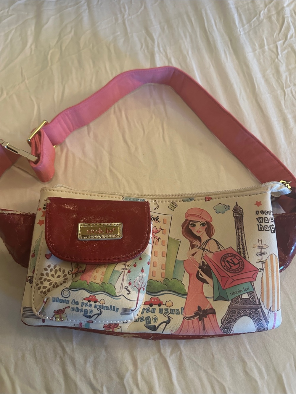 Nicole Lee Pink and Red Illustrated Mini Crossbody Bag